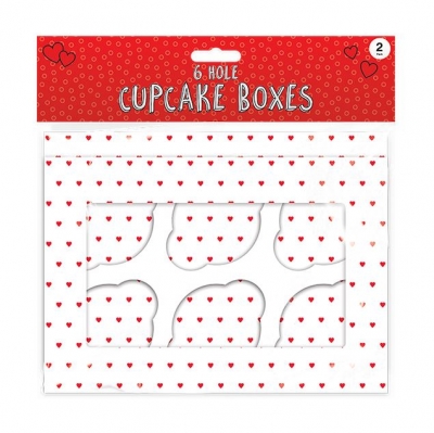 Valentine's Cupcake Boxes 6-Hole 2pk