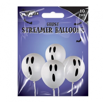 12" GHOST STREAMER BALLOONS 10PK