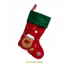 Deluxe Plush Red Green Top Reindeer Stocking 40cm X 25cm
