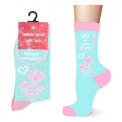 Ladies Cotton Super Woman Design Socks