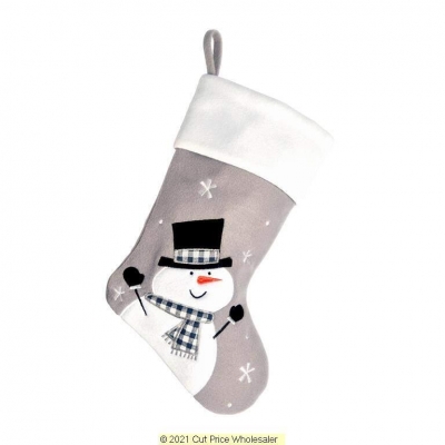 Deluxe Plush Silver White Top Snowman Stocking 40cm X 25cm