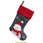 Deluxe Plush Grey Red Top Snowman Stocking 40cm X 25cm