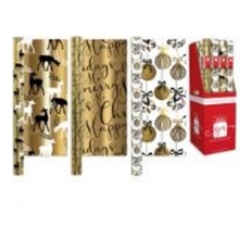 Wrap Paper 1.5m Foil Christmas Gold Luxury 3 Design