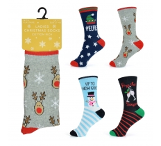 LADIES COTTON RICH CHRISTMAS DESIGN SOCKS