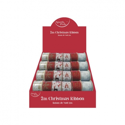 Christmas Hessian Printed Ribbon 2m