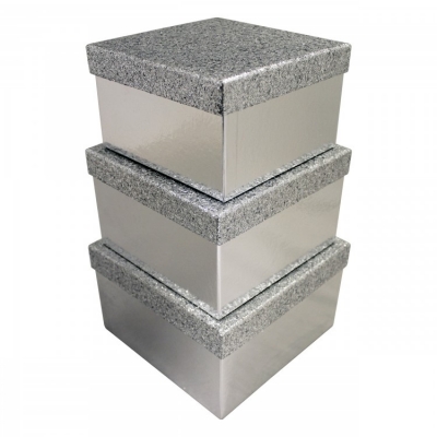 Silver Glitter Square Box 3 Piece