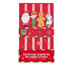 Christmas Festive Character Re-usable Straws 4 Pack