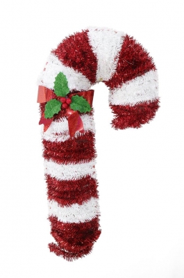 Tinsel Candy Cane Plaque 60cm