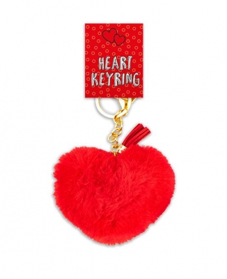 Valentine's Heart Shaped Plush Pom Pom Keyring