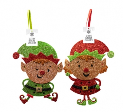 Christmas Felt Glitter Hanging Elf Decoration