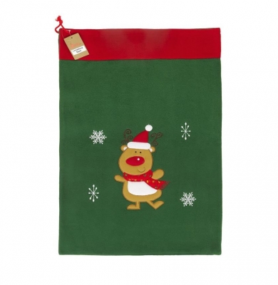 Deluxe Plush Green Reindeer Christmas Sack 50cm X 70cm