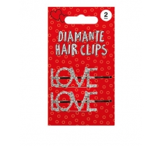 VALENTINE'S DAY METAL 'LOVE' DIAMANTE HAIR CLIPS 2PK