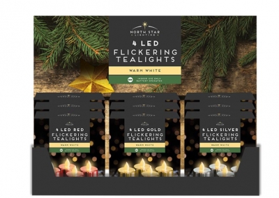 LED Mettalic Flickering Tea Lights 4Pack