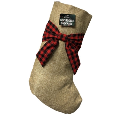 Hessian Style Stocking With Tartan Bow