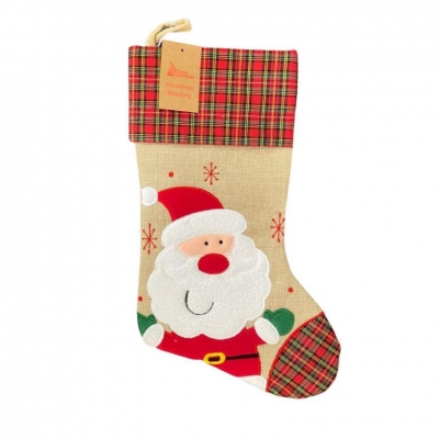 Deluxe Plush Tartan Santa Christmas Stocking