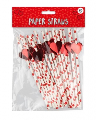 Valentines Day Heart Print Paper Straws 20 Pack