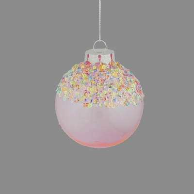 Clear Pink Candy 8cm Frosted Bauble