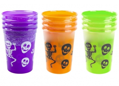 Halloween Plain Col Plastic Printed Cups 8oz Pack Of 4