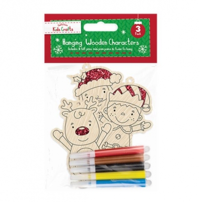 Colour-In Wooden Hanging Characters 3Pk