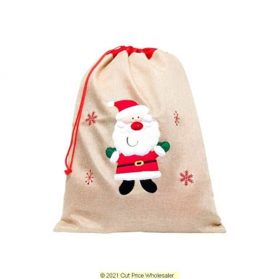 Deluxe Plush Hessian Santa Christmas Sack 50cm X 70cm