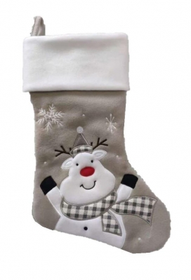 Deluxe Plush Grey Reindeer Stocking 40cm X 25cm