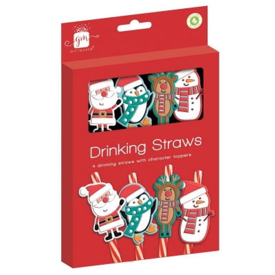 Christmas Character Drinking Straws 4pc