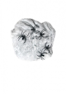 WHITE SPIDERS WEB (40G) WITH 5 PLASTIC SPIDERS