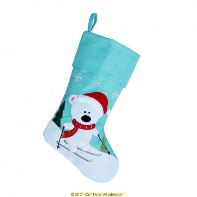 Deluxe Plush Polar Bear Mint Green Stocking 40cm X 25cm