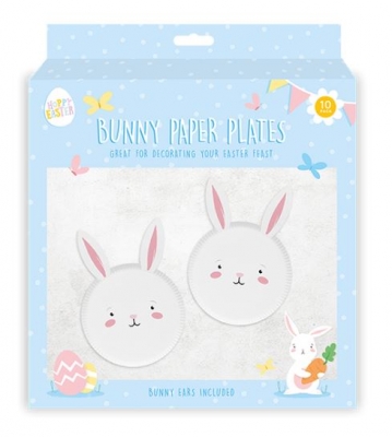 Easter Bunny Paper Plates with Attachable Ears 10 Pack