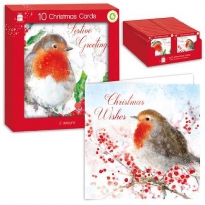 Square Traditinol Robins Card Pack Of 10