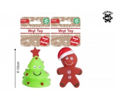 Christmas Squeaky Gingerbread & Tree Vinyl Dog Toy