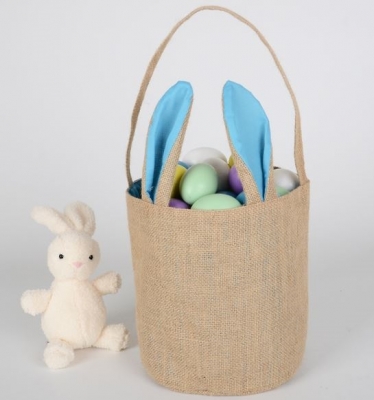 EASTER JUTE BUCKET WITH BLUE EARS 22 X 20CM