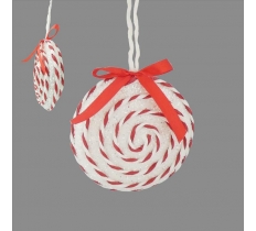 10cm Candy Cane Disc Bauble White And Red