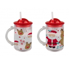 Christmas Kids Glitter Cup & Straw ( Various Designs )