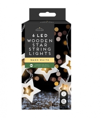 Wooden Star String Lights - 6 LEDs