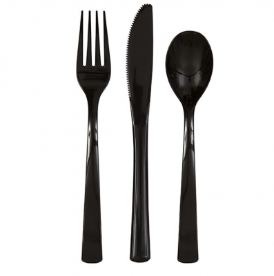 Black Solid Assorted Plastic Cutlery 18PC