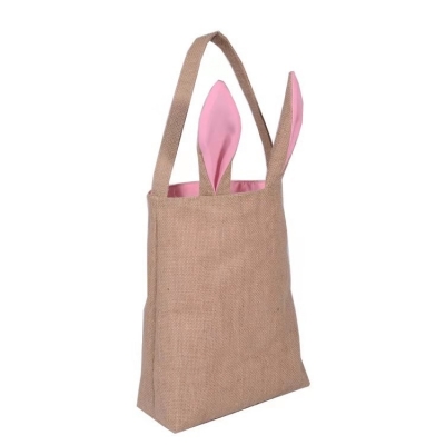 EASTER JUTE BAG WITH PINK EARS 30.5 X 10CM