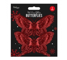 Red Glitter Butterfly Decoration 2 Pack