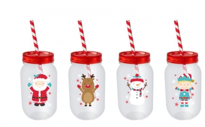 Christmas Mason Drinking Jar & Straw