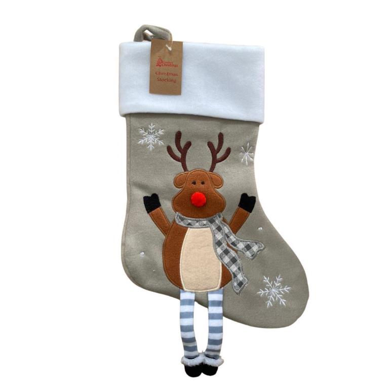 With Reindeer Deluxe Plush Legs Christmas Stocking Silver