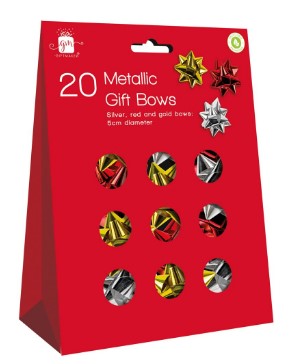 Metallic Silver Red & Gold Bows ( 20 Pack )