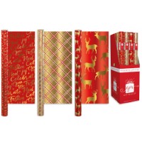 Wrap Paper 1.5m Foil Christmas Traditional 3 Design